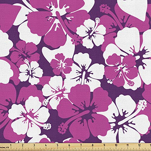 Ambesonne Violet Fabric by The Yard, Aloha Hawaiian Graphic Illust...