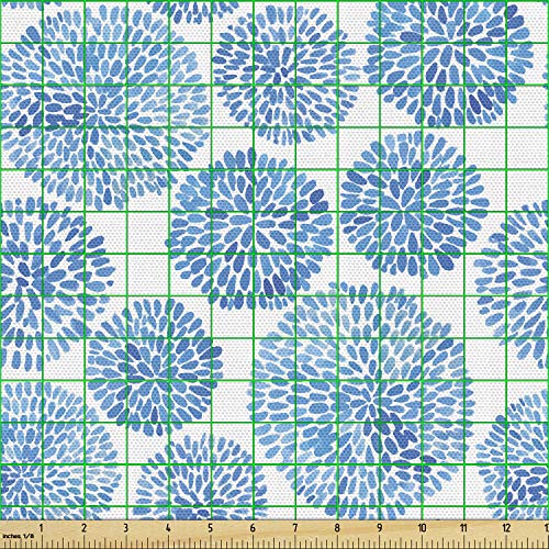 Ambesonne Watercolor Fabric by The Yard, Japanese Flower Circle Pe...
