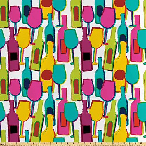 Ambesonne Wine Fabric by The Yard, Hand-Drawn Style Colorful Wine ...