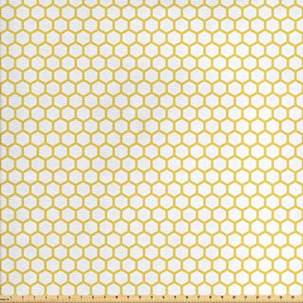 Ambesonne Yellow and White Fabric by The Yard, Hexagonal Pattern H...