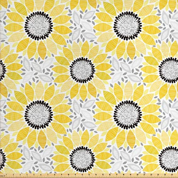 Ambesonne Yellow Fabric by The Yard, Colorful Illustration of Sun ...