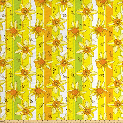 Ambesonne Yellow Flower Fabric by The Yard, Floral Spring Narcissu...
