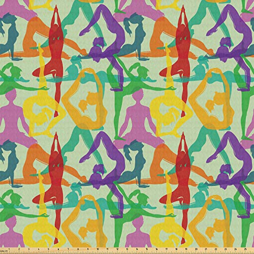 Ambesonne Yoga Fabric by The Yard, Colorful Meditation Pattern wit...