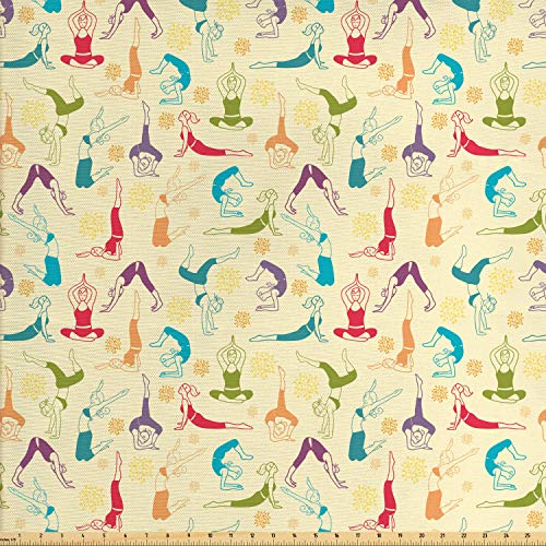 Ambesonne Yoga Fabric by The Yard, Workout Themed Fitness Girls Pa...