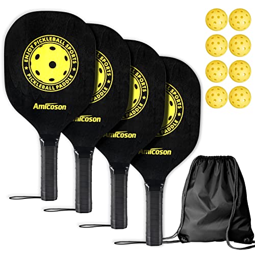 Amicoson Pickleball Paddles - Pickleball Set of 4 Paddles, Indoor ...