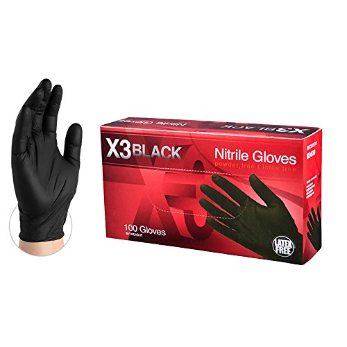 AMMEX X3 Industrial Black Nitrile Gloves, Box of 100, 3 mil, Size ...