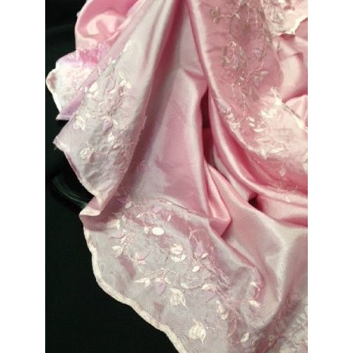 2 Yards,55 Pink Embroidered Taffeta with 3D Flowers, Beautiful fo...