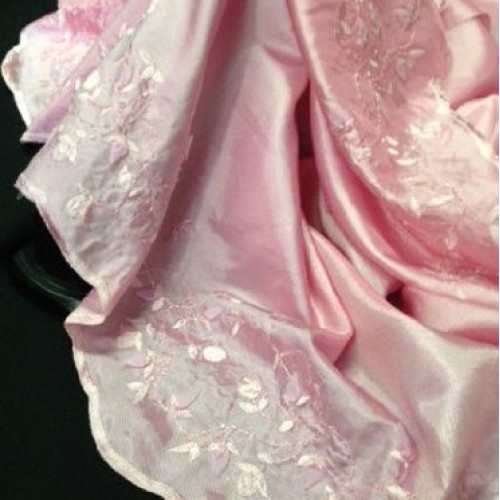 2 Yards,55 Pink Embroidered Taffeta with 3D Flowers, Beautiful fo...