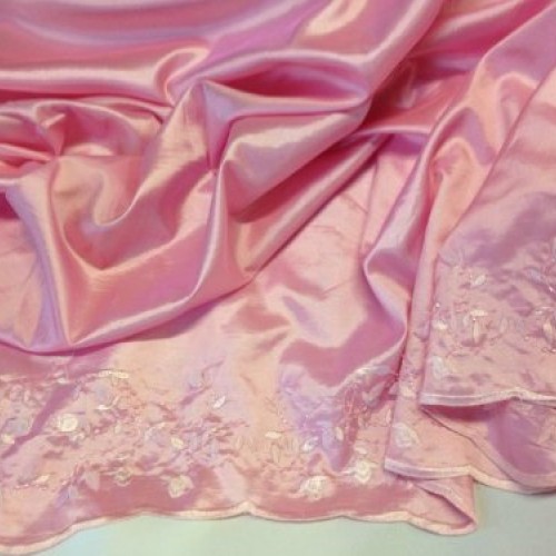 2 Yards,55 Pink Embroidered Taffeta with 3D Flowers, Beautiful fo...
