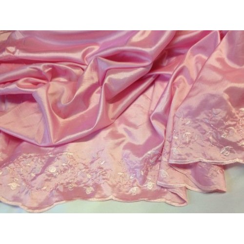 2 Yards,55 Pink Embroidered Taffeta with 3D Flowers, Beautiful fo...