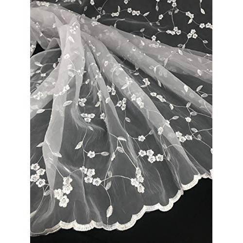 Embroidered Organza Fabric Daisy Dance Party Design Double Border,...