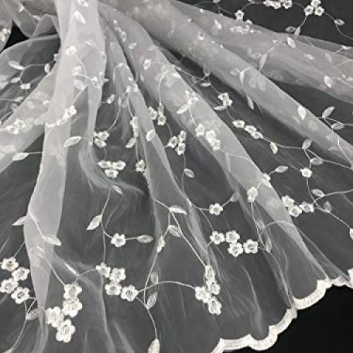 Embroidered Organza Fabric Daisy Dance Party Design Double Border,...