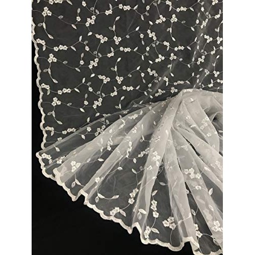 Embroidered Organza Fabric Daisy Dance Party Design Double Border,...