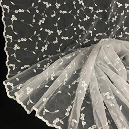 Embroidered Organza Fabric Daisy Dance Party Design Double Border,...