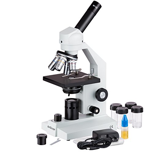 AmScope M500A-LED Cordless Monocular Compound Microscope, WF10x an...