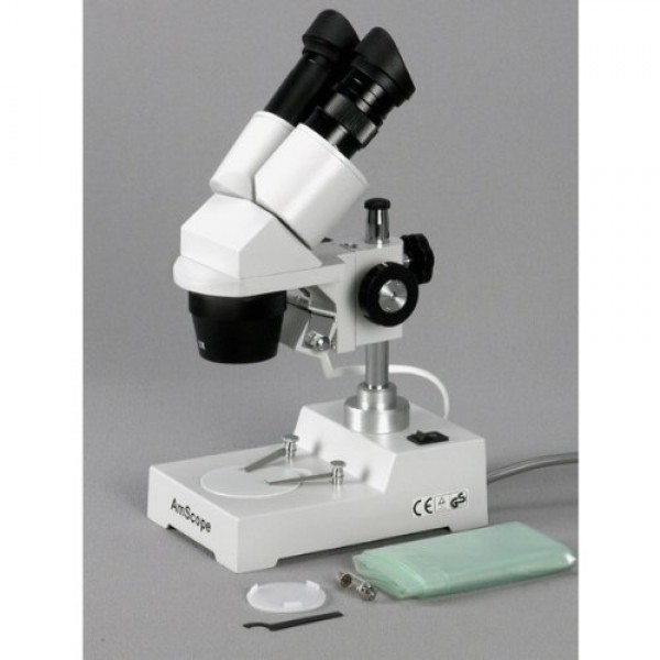 AmScope SE304-PZ Binocular Stereo Microscope, WF10x and WF20x Eyep...