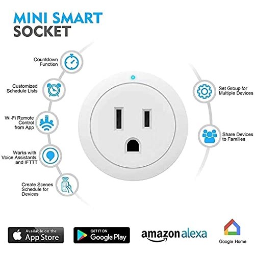 Amysen Smart Plug, Wi-Fi Outlet Socket Works with Alexa and Google...