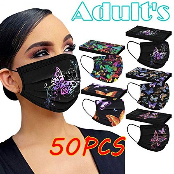 50pcs Black Butterfly Disposable Face Mask For Women With Balaclav...