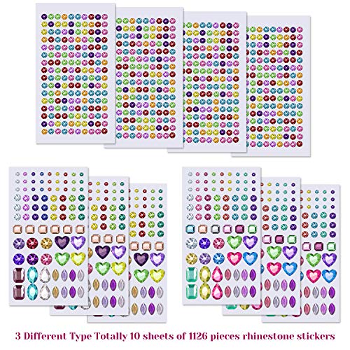 Anezus 1126Pcs Rhinestone Stickers Self-Adhesive Bling Craft Jewel...