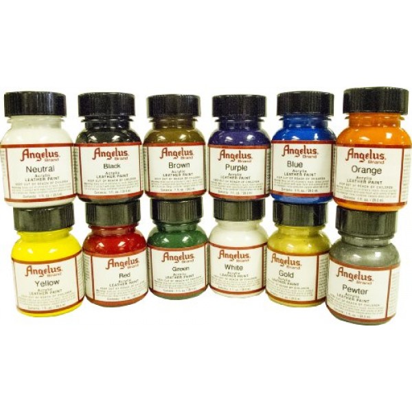 Angelus Leather Paint, Set of 12 Colors, Assortment 2, 1oz Jars