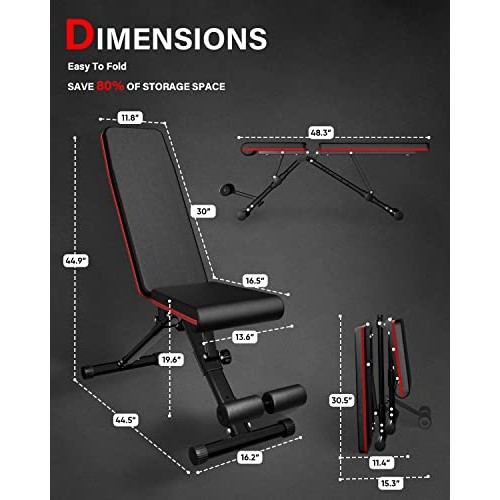 ANHAO Weight Bench, Adjustable Workout Bench for Full Body, Foldab...