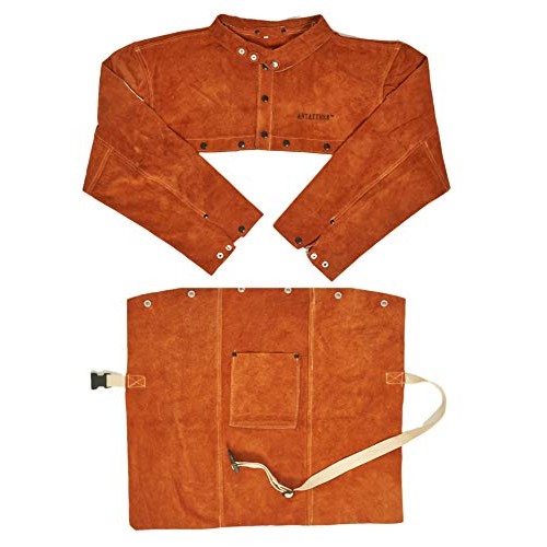 ANTAITHER Split Cowhide Leather Cape Sleeve with a bib apron | Hea...