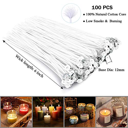 Bulk Candle Wicks 100 Pcs 6 inch with 60Pcs Candle Wick Stickers a...