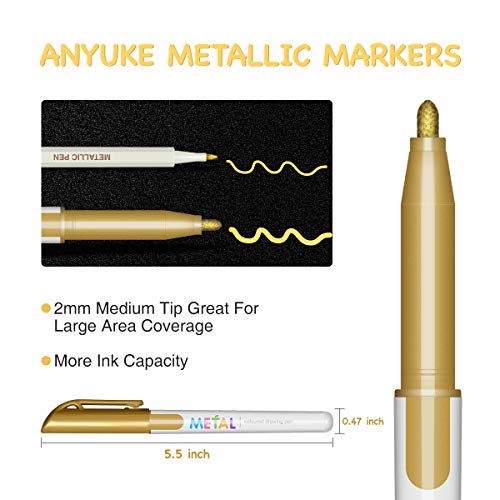 Metallic Markers Permanent Paint Pens: Medium Tip Marker for Black...
