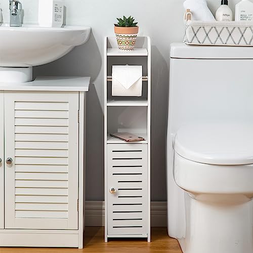 Toilet Paper Holder Stand, Storage Cabinet Beside Toilet for Small...