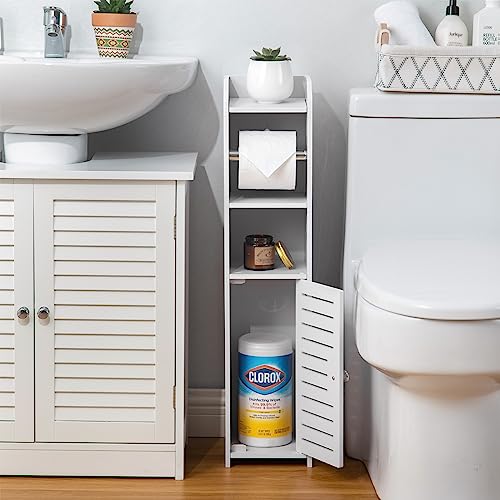 Toilet Paper Holder Stand, Storage Cabinet Beside Toilet for Small...