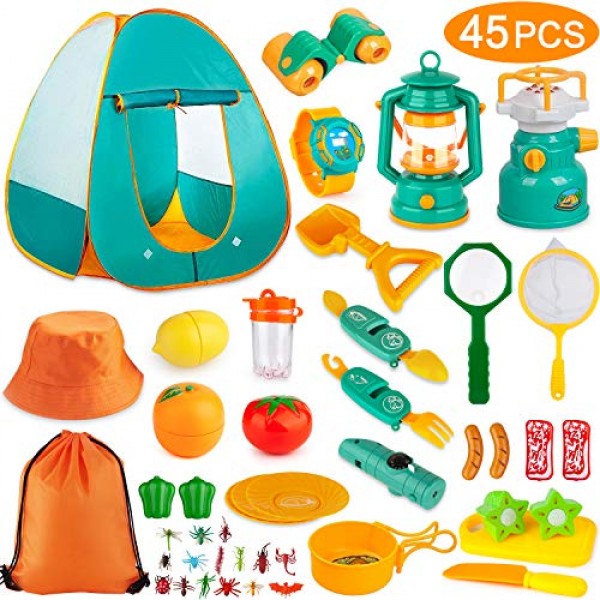 AOKIWO 45PCS Kids Camping Tent Set, Pop Up Play Tent with Camping ...