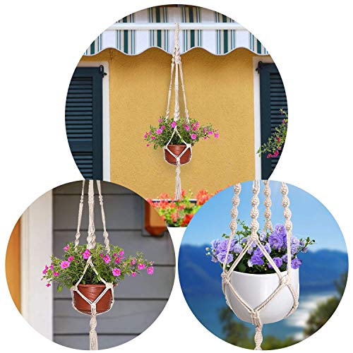 AOMGD 3 Pack Macrame Plant Hanger and 3 PCS Hooks Indoor Outdoor H...