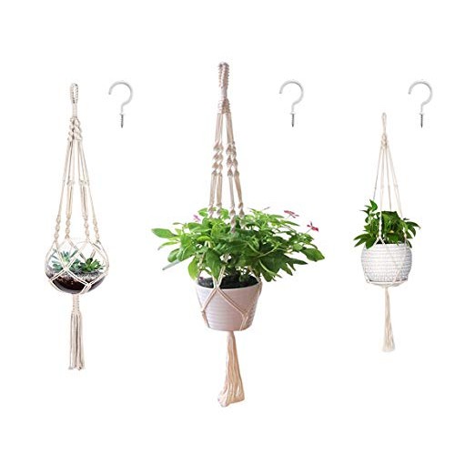 AOMGD 3 Pack Macrame Plant Hanger and 3 PCS Hooks Indoor Outdoor H...