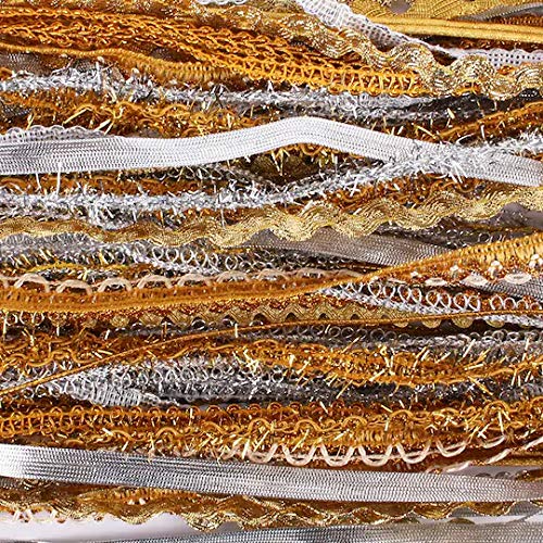 Gold Ribbon & Silver Ribbon for Crafts Holiday Ribbon Fabric Scrap...