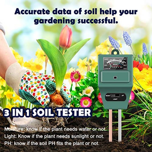Soil Moisture Sunlight Ph Test Meter,Soil Tester Meter, 3-in-1 Tes...