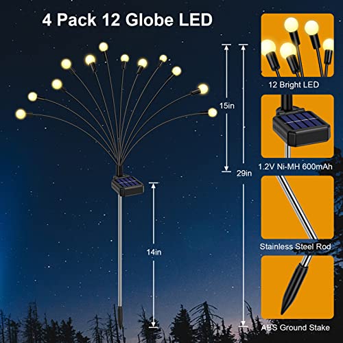 4 Pack 12 LED Solar Garden Lights, New Upgraded Firefly Lights Sol...