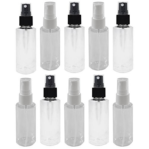 10-2 oz Clear PET Bottle with 5 Black & White Fine Mist Sprayers