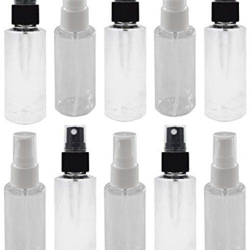 10-2 oz Clear PET Bottle with 5 Black & White Fine Mist Sprayers