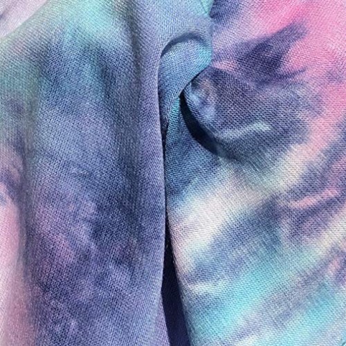 60” Bamboo Spandex Stretch Tie Dyed Cotton Candy Blue & Pink Cloud...