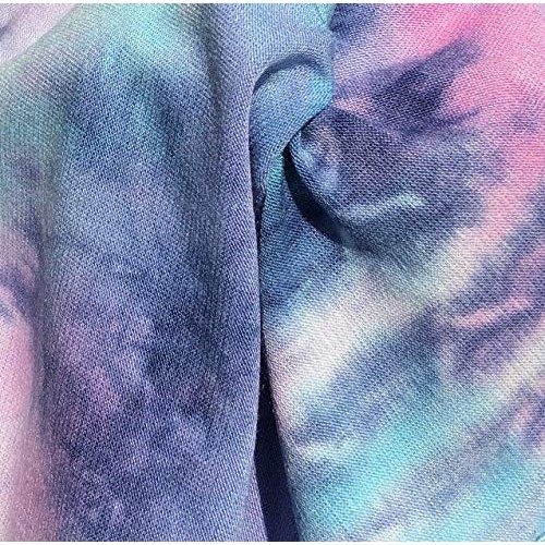 60” Bamboo Spandex Stretch Tie Dyed Cotton Candy Blue & Pink Cloud...