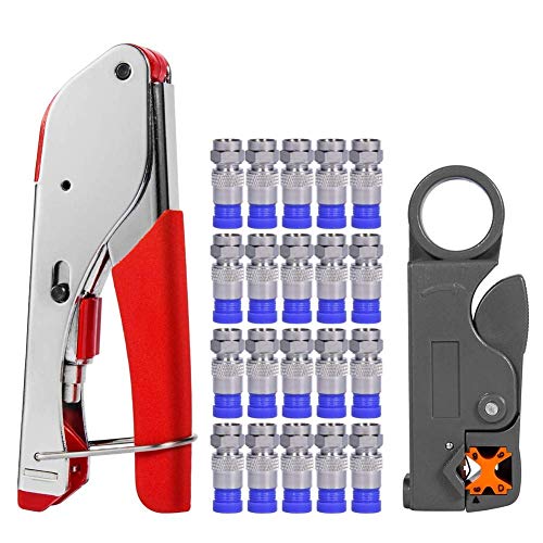 Coax Cable Crimper, Coaxial Compression Tool Kit Wire Stripper wit...