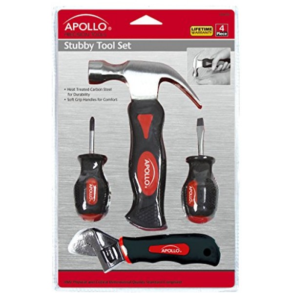 Apollo Tools DT0240 Stubby Tool Set Screwdrivers and with Hammer 4-Piece 