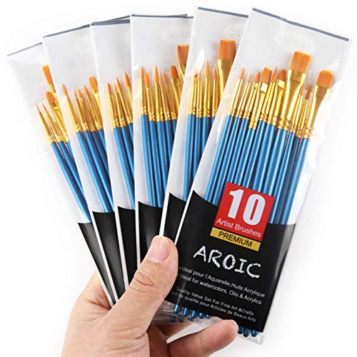 Acrylic Paint Brush Set, 6 Packs / 60 pcs Nylon Hair Brushes for A...