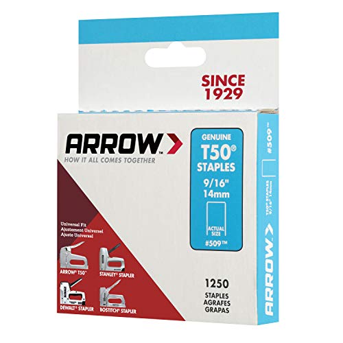 Arrow 509 Genuine T50 9/16-Inch Staples, 1,250-Pack