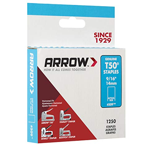Arrow 509 Genuine T50 9/16-Inch Staples, 1,250-Pack