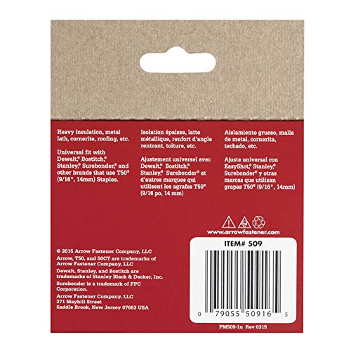 Arrow 509 Genuine T50 9/16-Inch Staples, 1,250-Pack