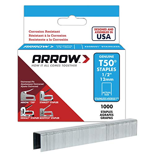 Arrow Fastener 508SS1 Genuine T50 1/2-Inch Stainless Staples, 1,00...
