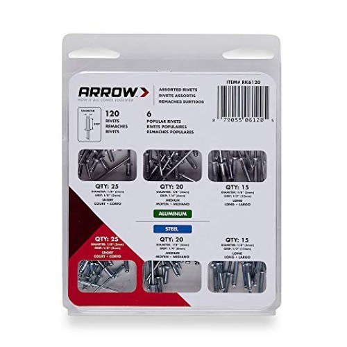 Arrow Fastener RK6120 Rivet Assortment Kit, 120-Pack