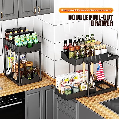 ARSTPEOE 2 Pack Double Sliding Under Sink Organizers and Storage,T...