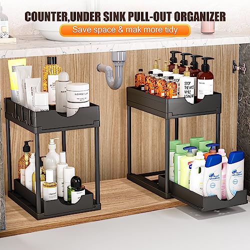 ARSTPEOE 2 Pack Double Sliding Under Sink Organizers and Storage,T...